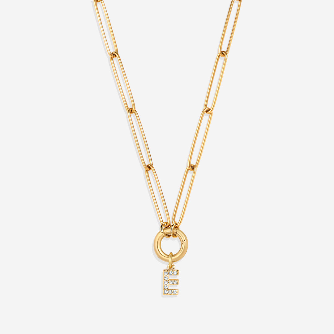 Pave Initial Charm with Charm Clasp Necklace