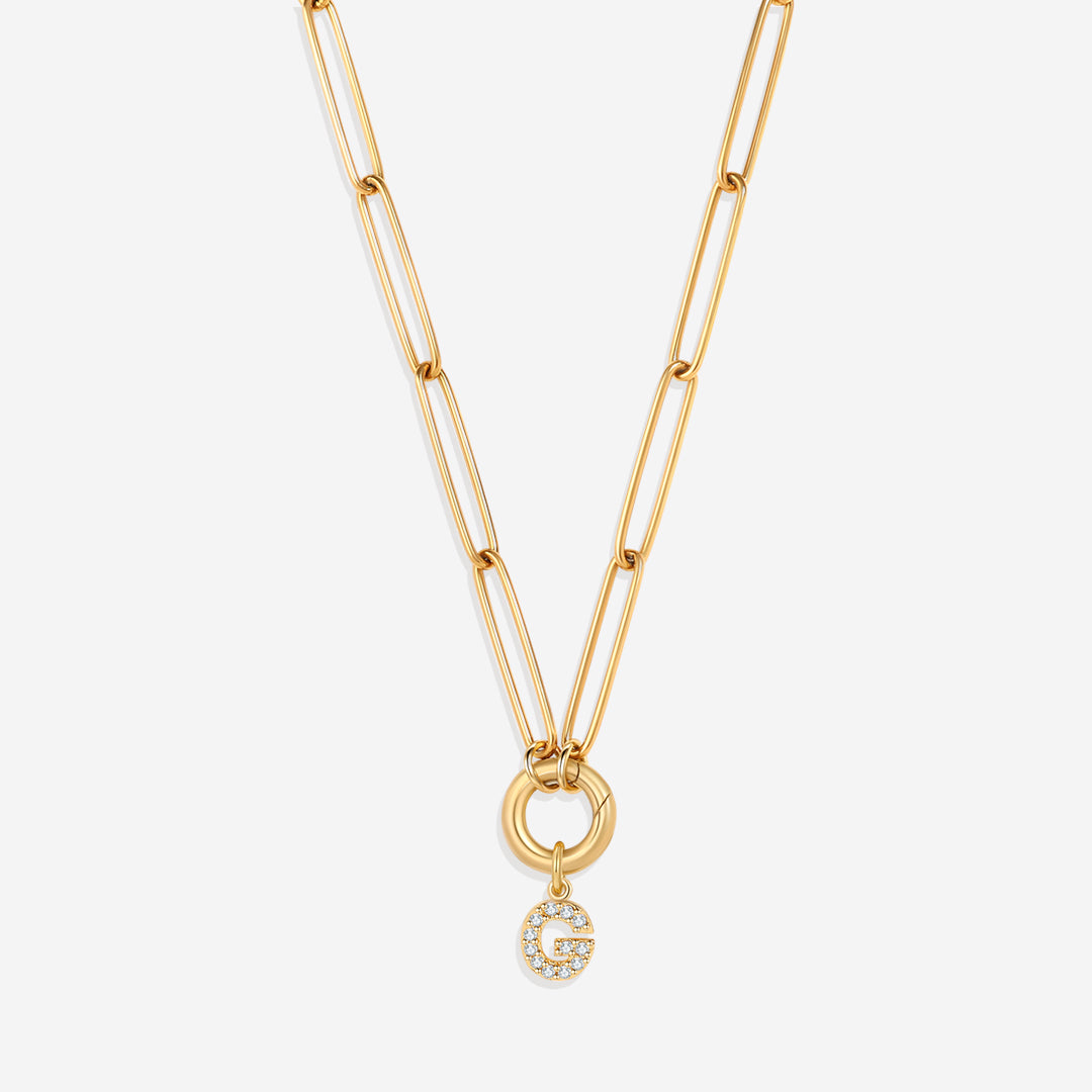 Pave Initial Charm with Charm Clasp Necklace