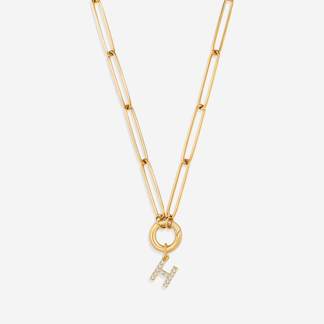 Pave Initial Charm with Charm Clasp Necklace