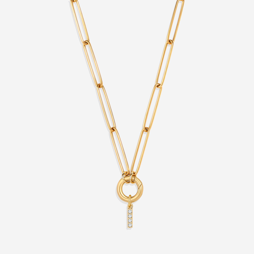 Pave Initial Charm with Charm Clasp Necklace