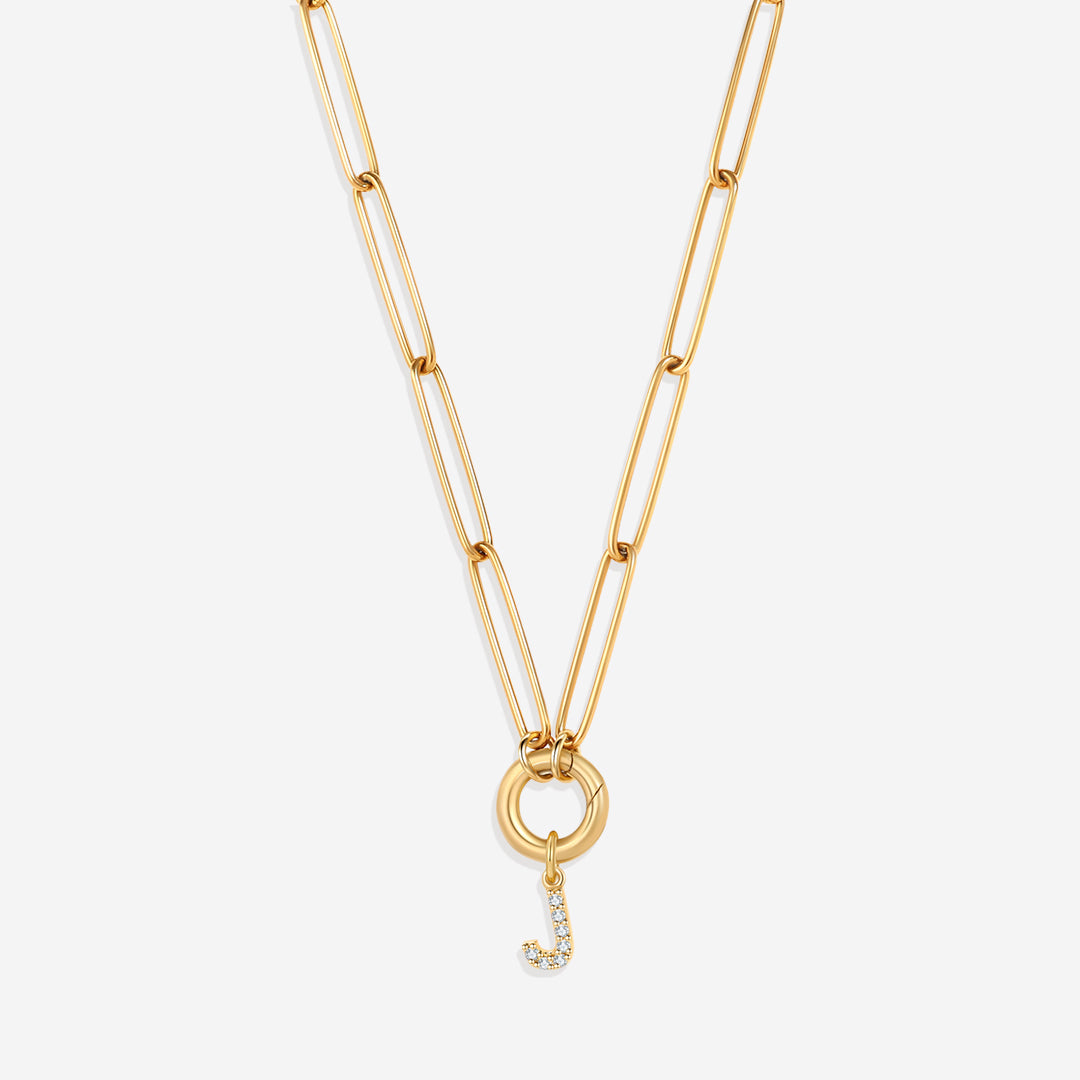 Pave Initial Charm with Charm Clasp Necklace