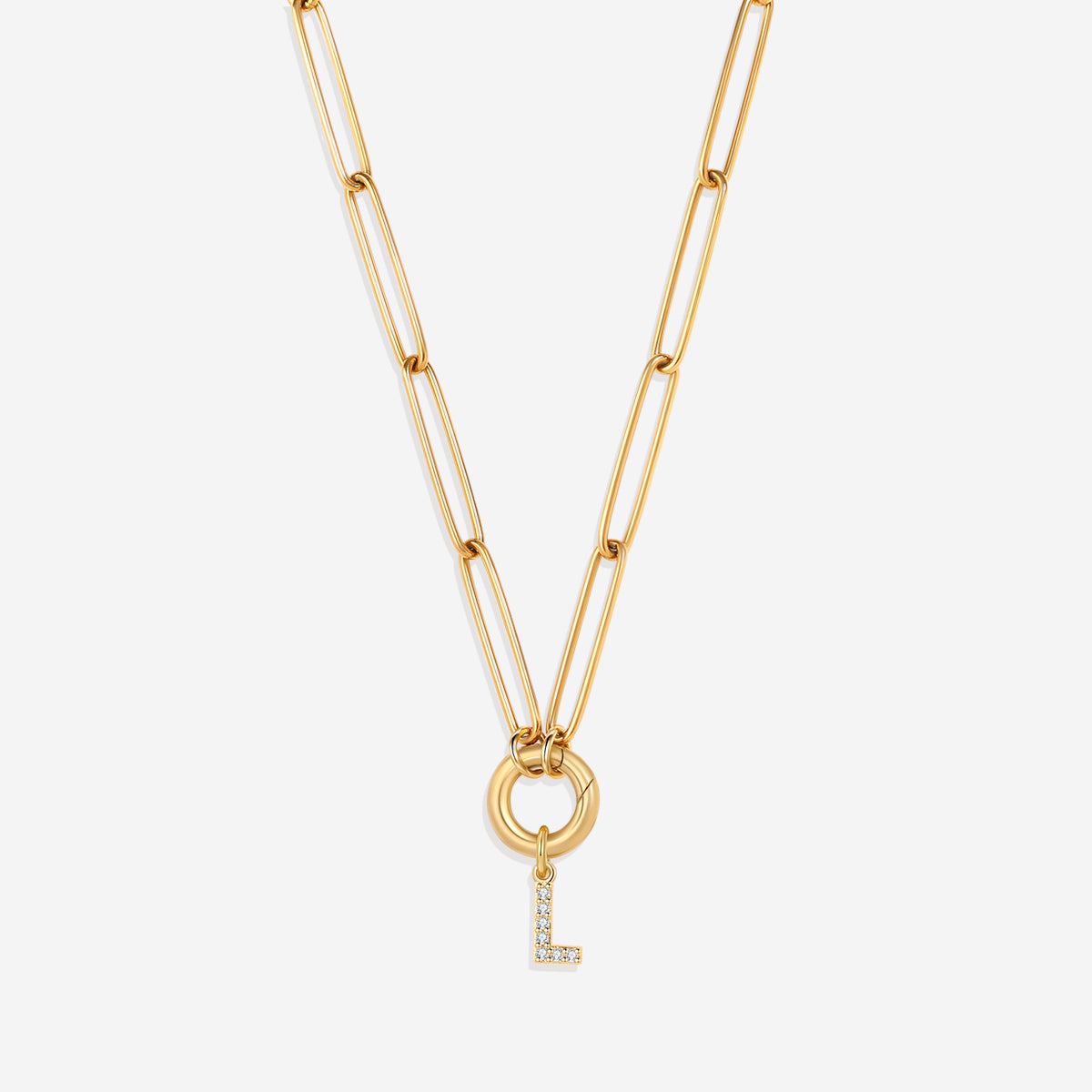 Pave Initial Charm with Charm Clasp Necklace