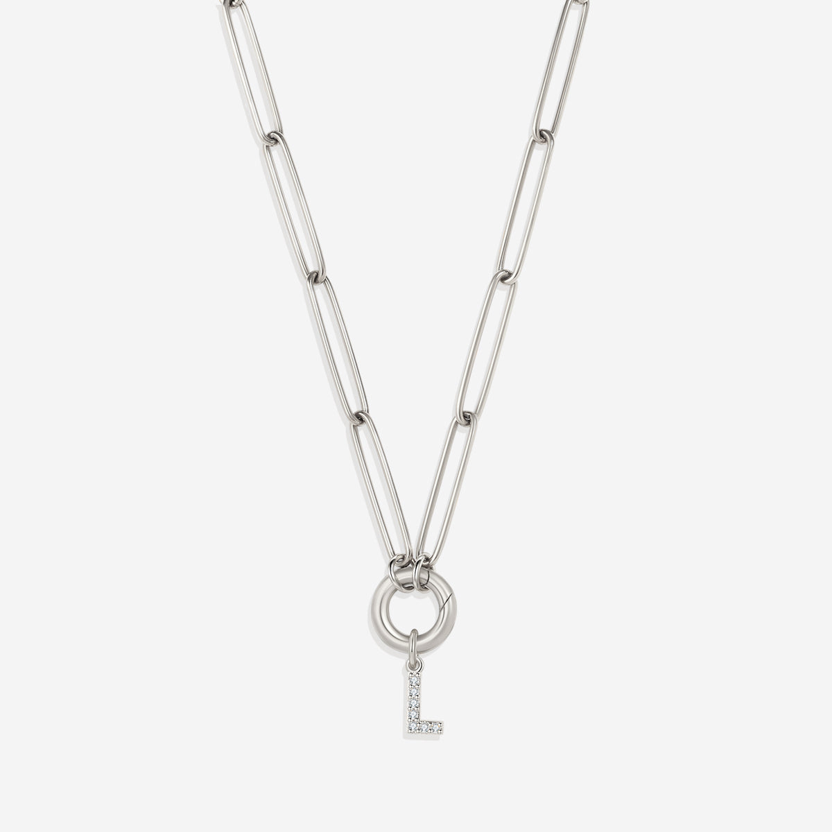 Pave Initial Charm with Charm Clasp Necklace