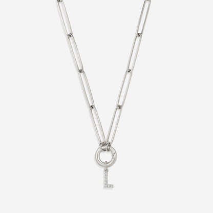 Pave Initial Charm with Charm Clasp Necklace