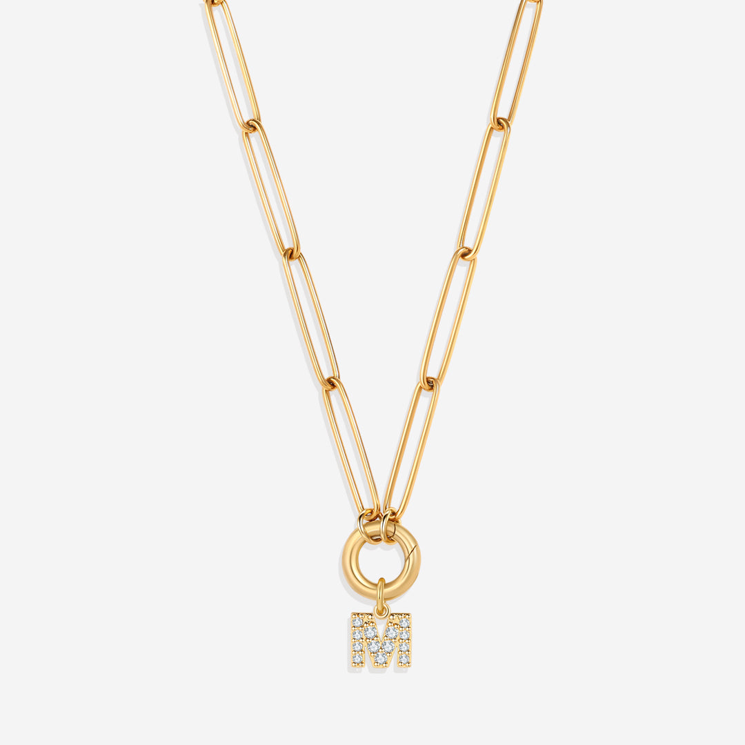 Pave Initial Charm with Charm Clasp Necklace