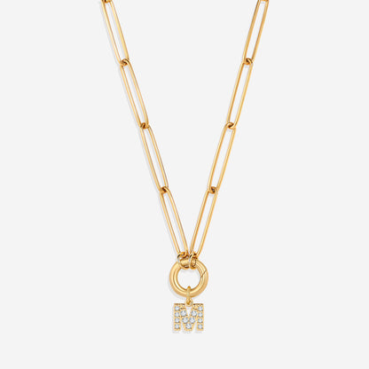 Pave Initial Charm with Charm Clasp Necklace