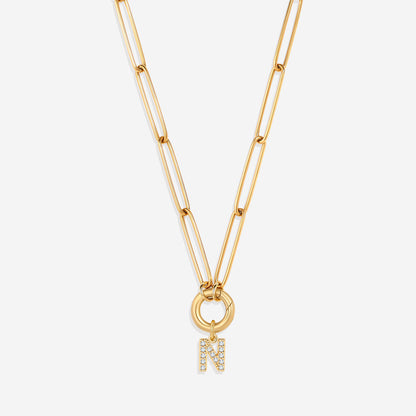 Pave Initial Charm with Charm Clasp Necklace
