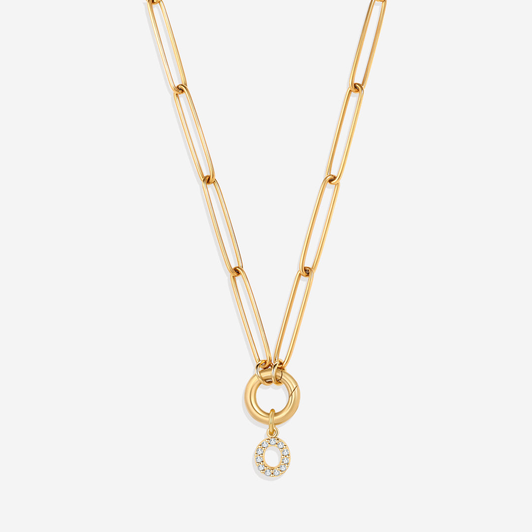 Pave Initial Charm with Charm Clasp Necklace