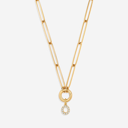 Pave Initial Charm with Charm Clasp Necklace