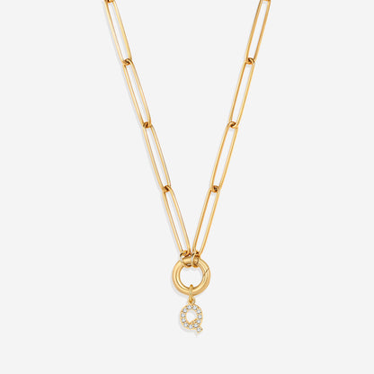 Pave Initial Charm with Charm Clasp Necklace