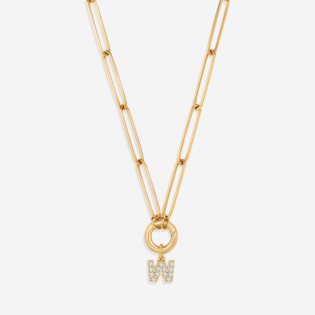 Pave Initial Charm with Charm Clasp Necklace