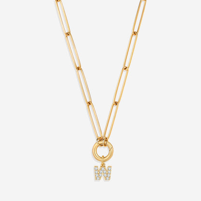 Pave Initial Charm with Charm Clasp Necklace