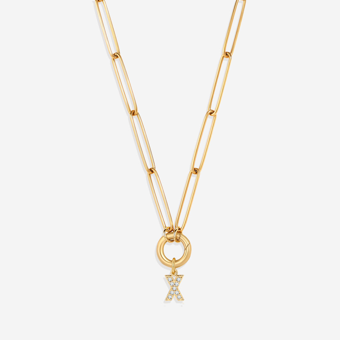 Pave Initial Charm with Charm Clasp Necklace