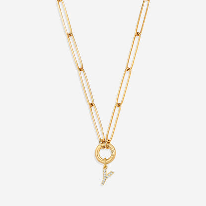 Pave Initial Charm with Charm Clasp Necklace