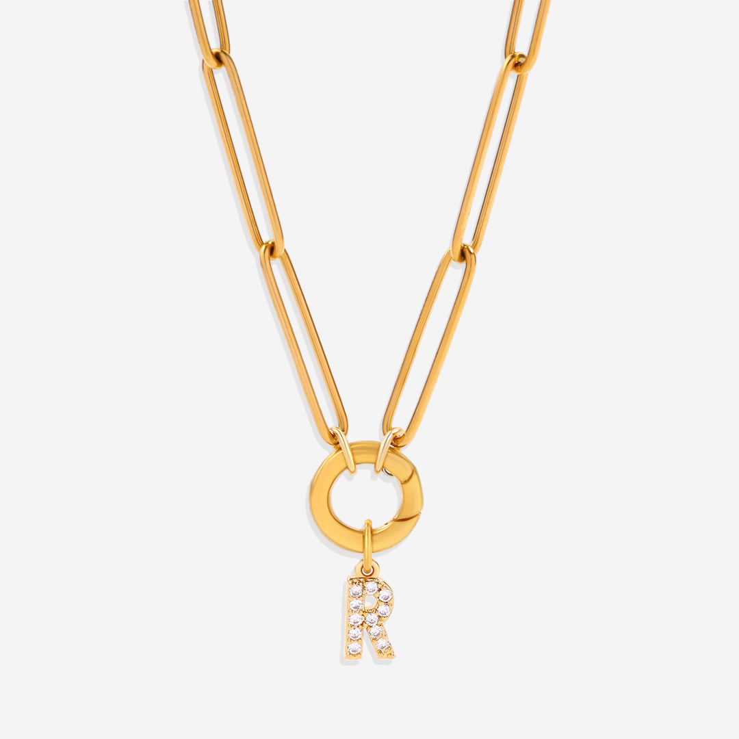 Pave Initial Charm with Charm Clasp Necklace