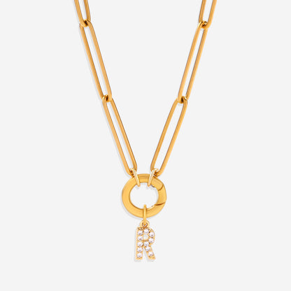 Pave Initial Charm with Charm Clasp Necklace