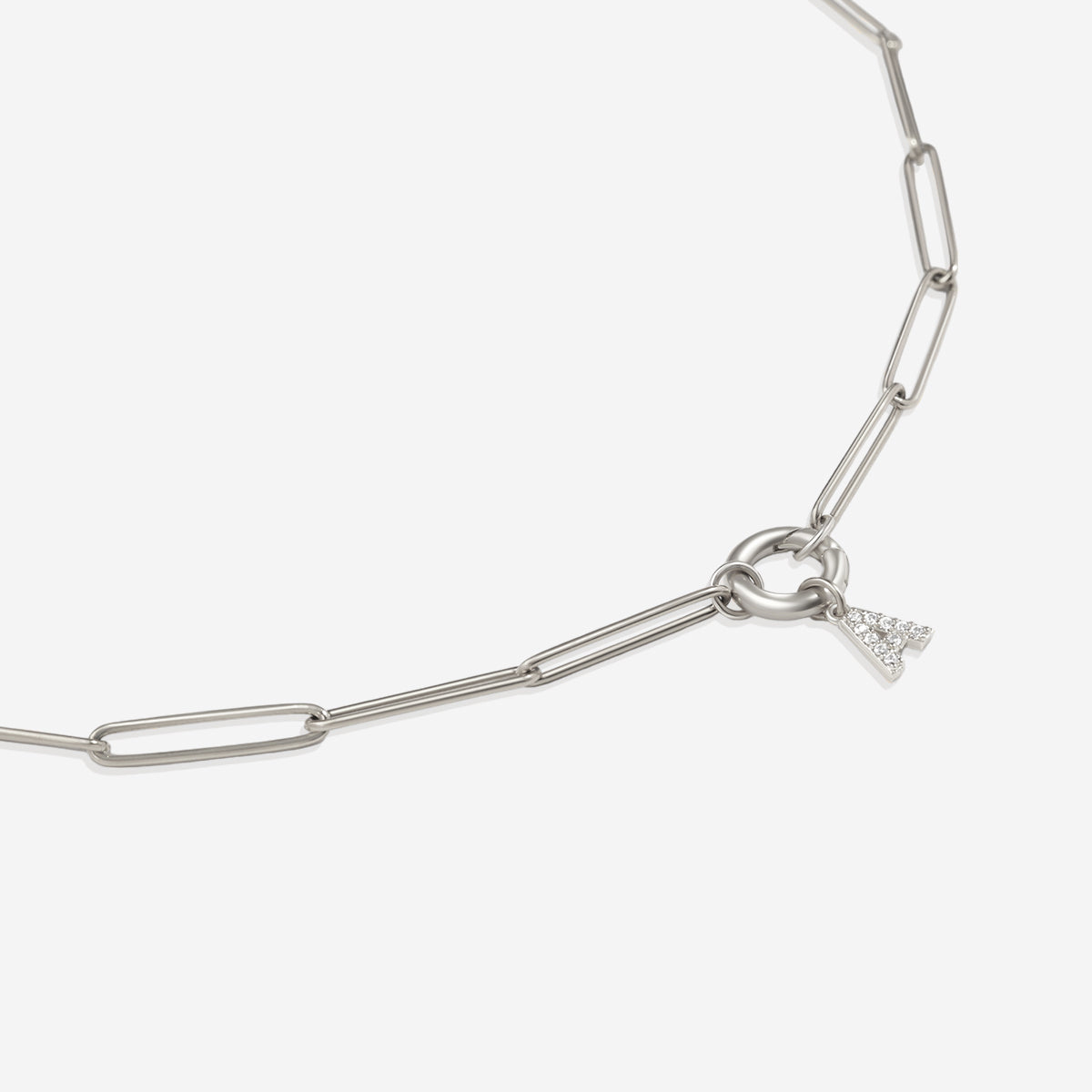 Pave Initial Charm with Charm Clasp Necklace