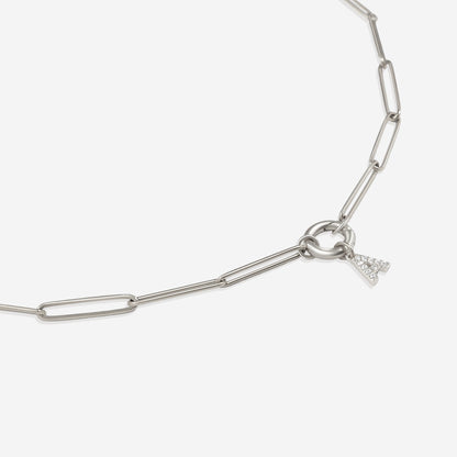 Pave Initial Charm with Charm Clasp Necklace