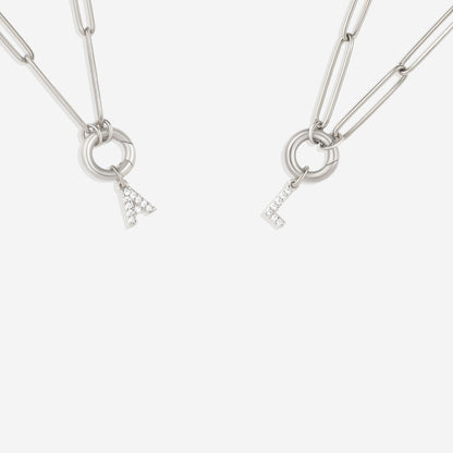Pave Initial Charm with Charm Clasp Necklace