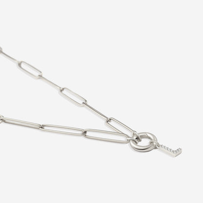 Pave Initial Charm with Charm Clasp Necklace