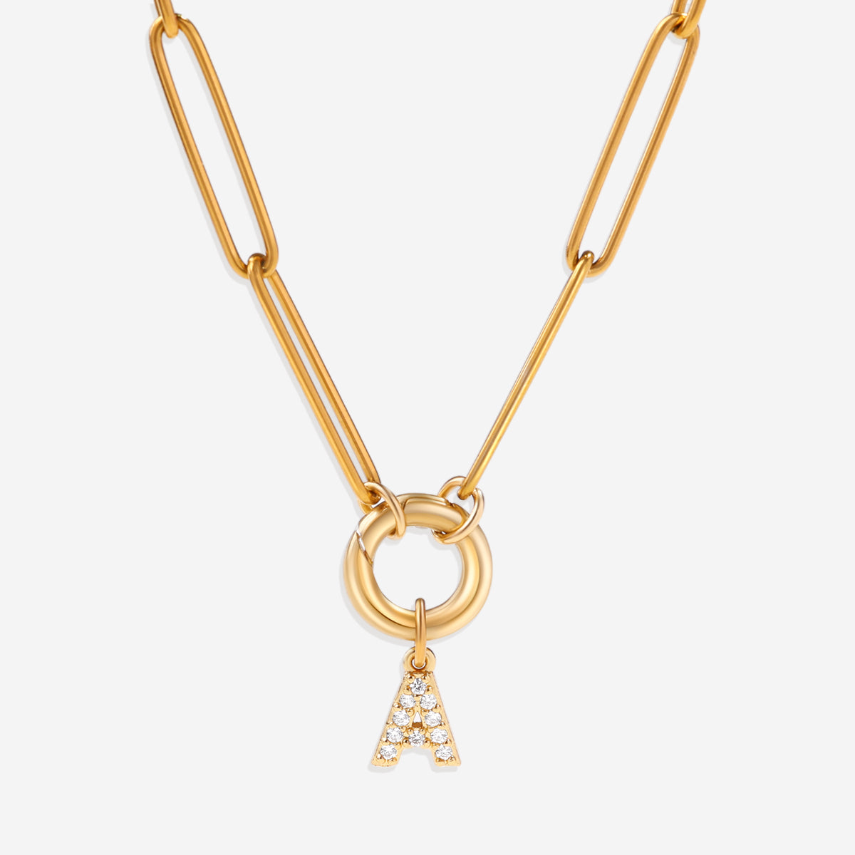 Pave Initial Charm with Charm Clasp Necklace