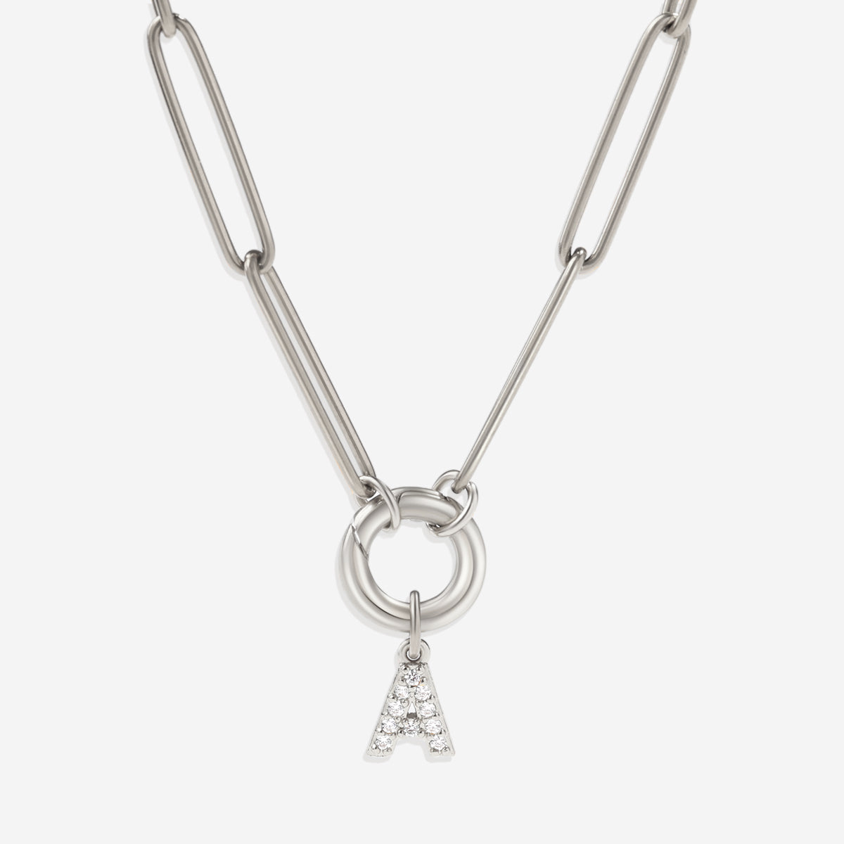 Pave Initial Charm with Charm Clasp Necklace