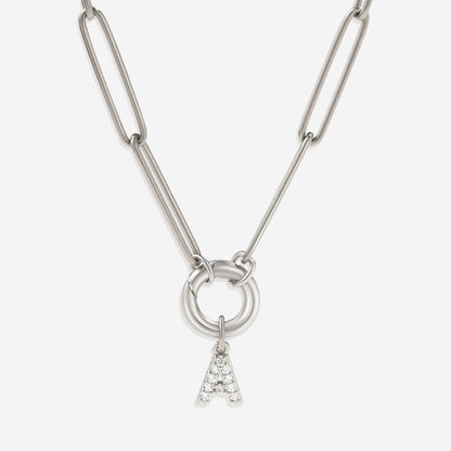 Pave Initial Charm with Charm Clasp Necklace