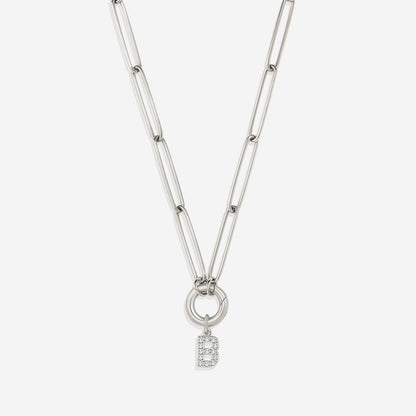 Pave Initial Charm with Charm Clasp Necklace