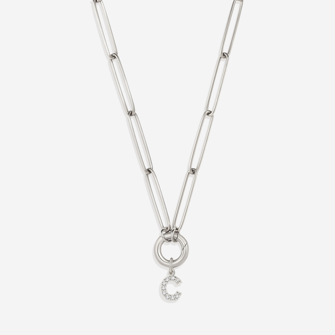 Pave Initial Charm with Charm Clasp Necklace