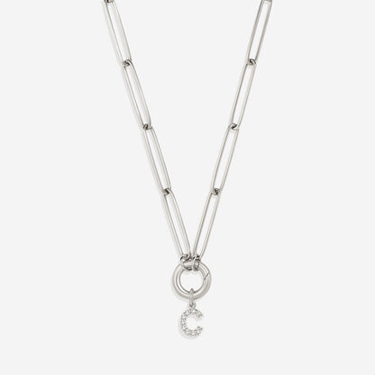 Pave Initial Charm with Charm Clasp Necklace