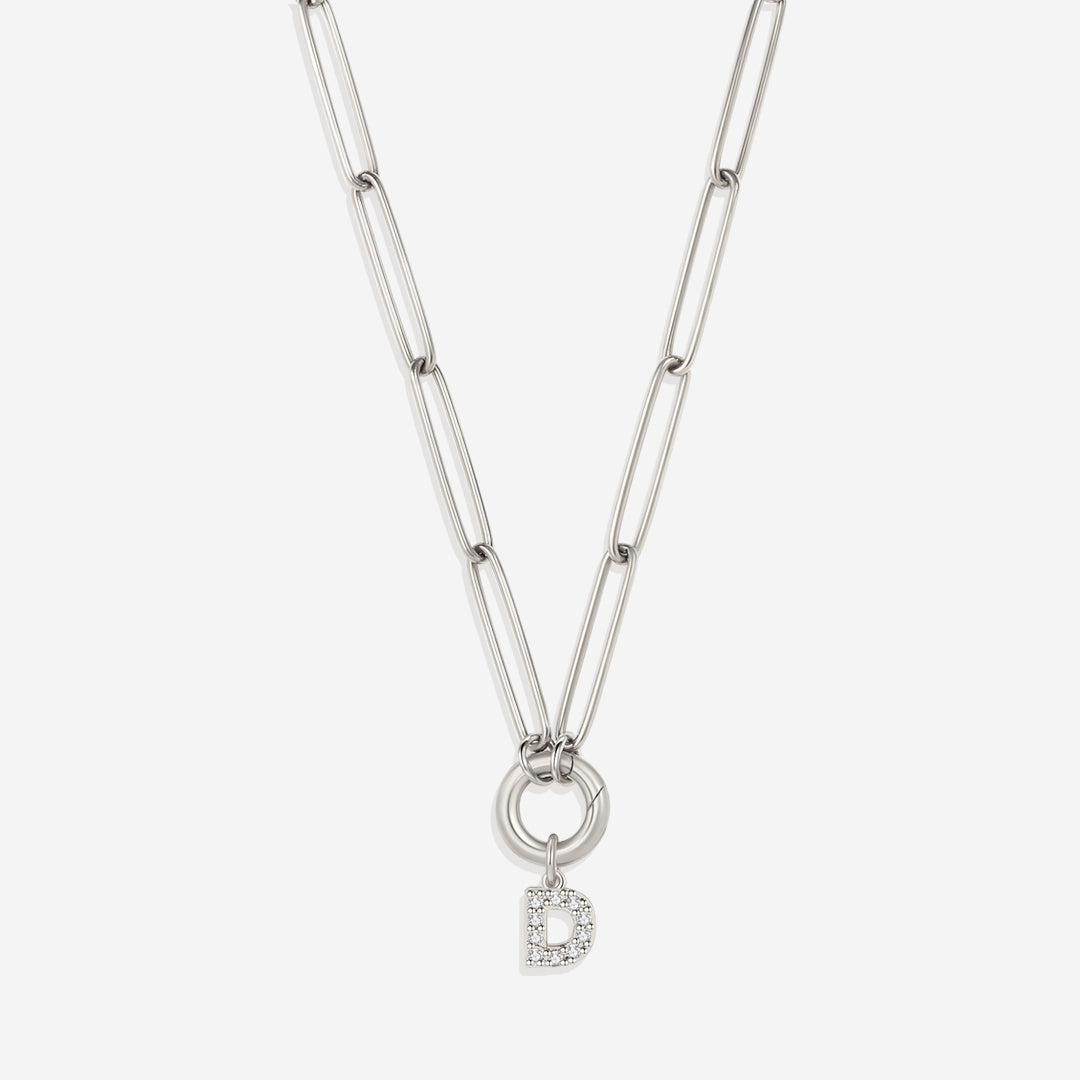 Pave Initial Charm with Charm Clasp Necklace
