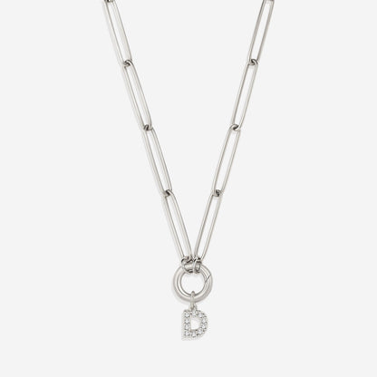Pave Initial Charm with Charm Clasp Necklace