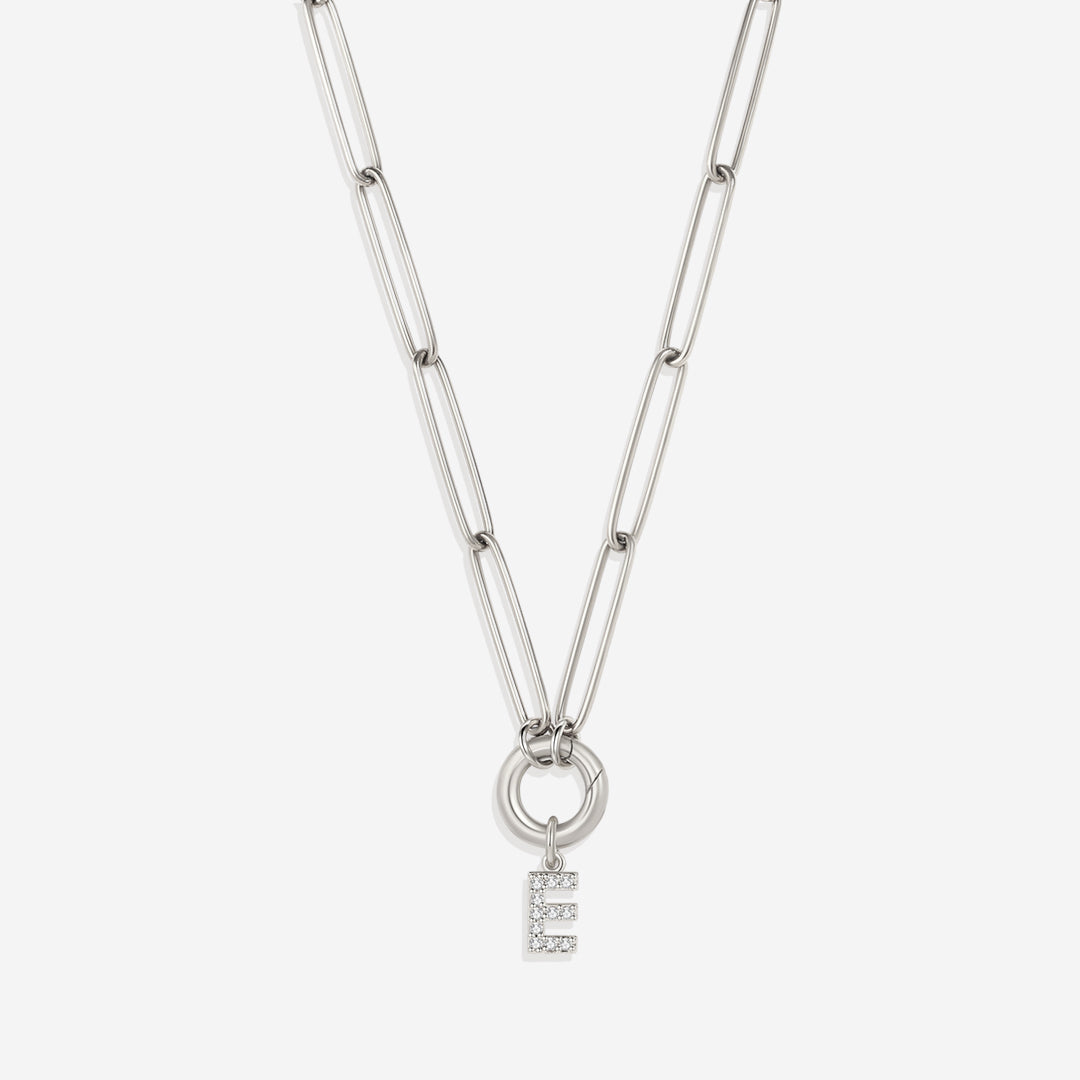 Pave Initial Charm with Charm Clasp Necklace