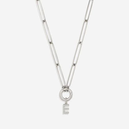 Pave Initial Charm with Charm Clasp Necklace