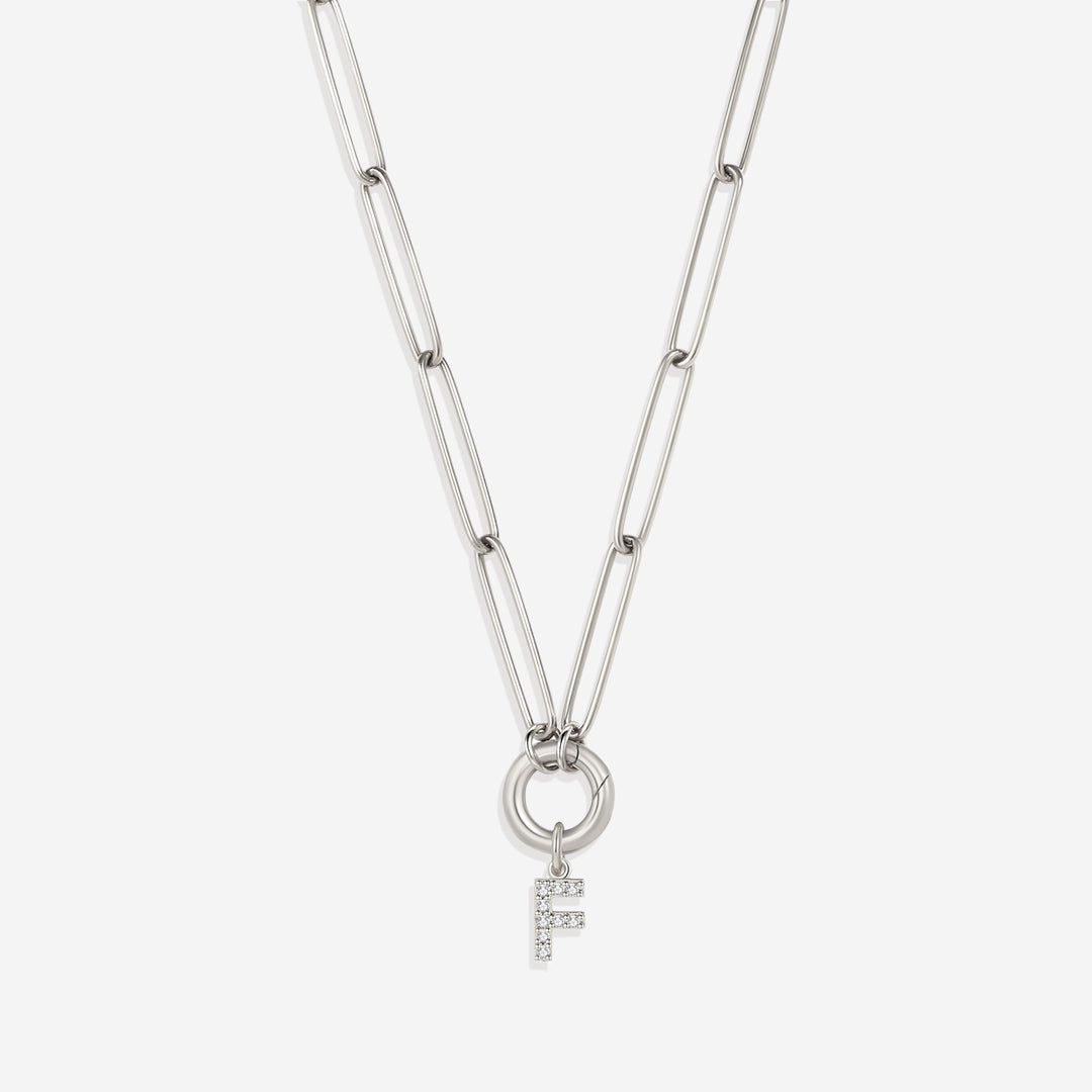 Pave Initial Charm with Charm Clasp Necklace