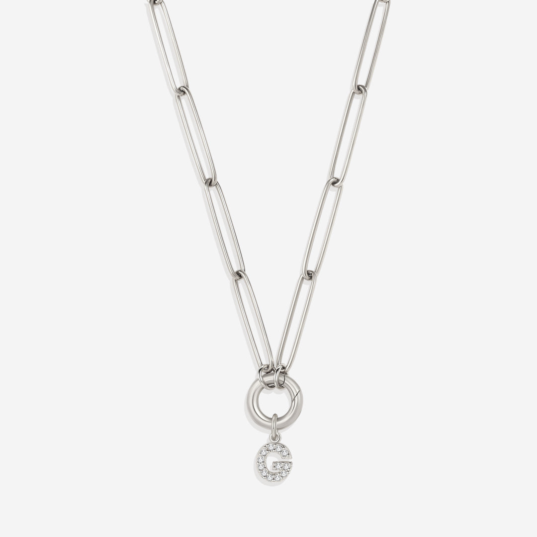 Pave Initial Charm with Charm Clasp Necklace