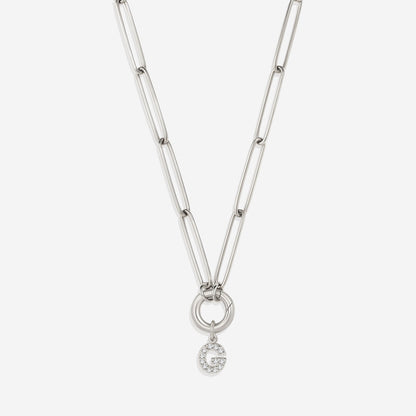 Pave Initial Charm with Charm Clasp Necklace