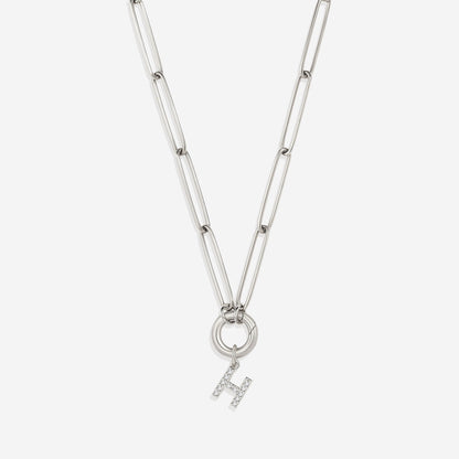 Pave Initial Charm with Charm Clasp Necklace