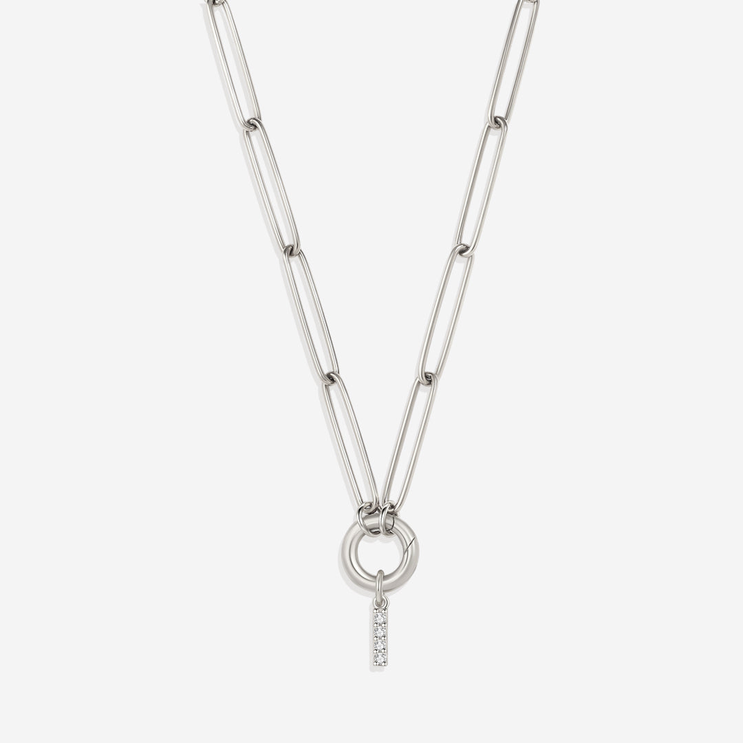 Pave Initial Charm with Charm Clasp Necklace