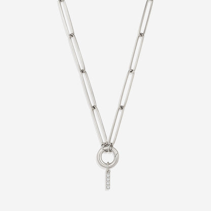 Pave Initial Charm with Charm Clasp Necklace