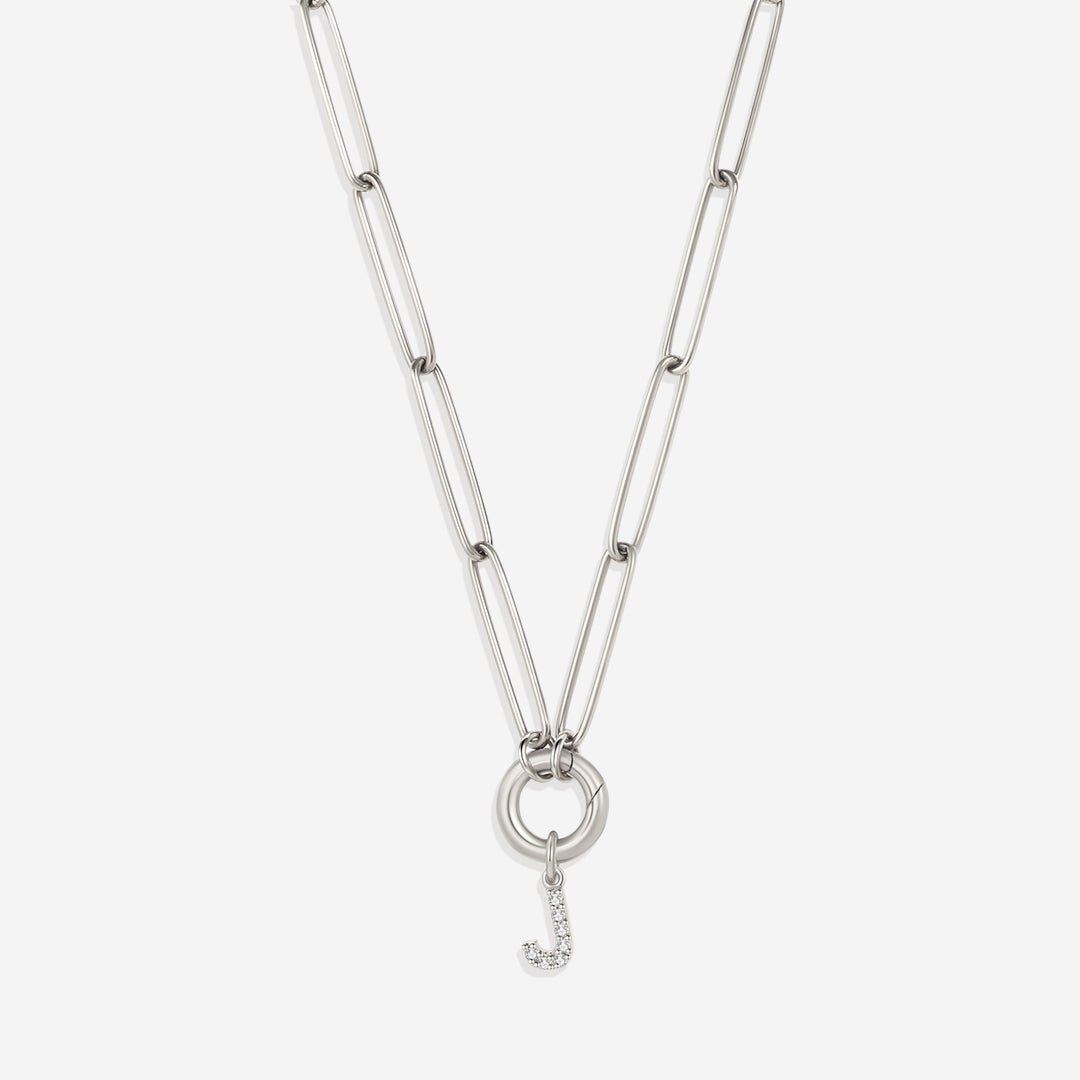 Pave Initial Charm with Charm Clasp Necklace