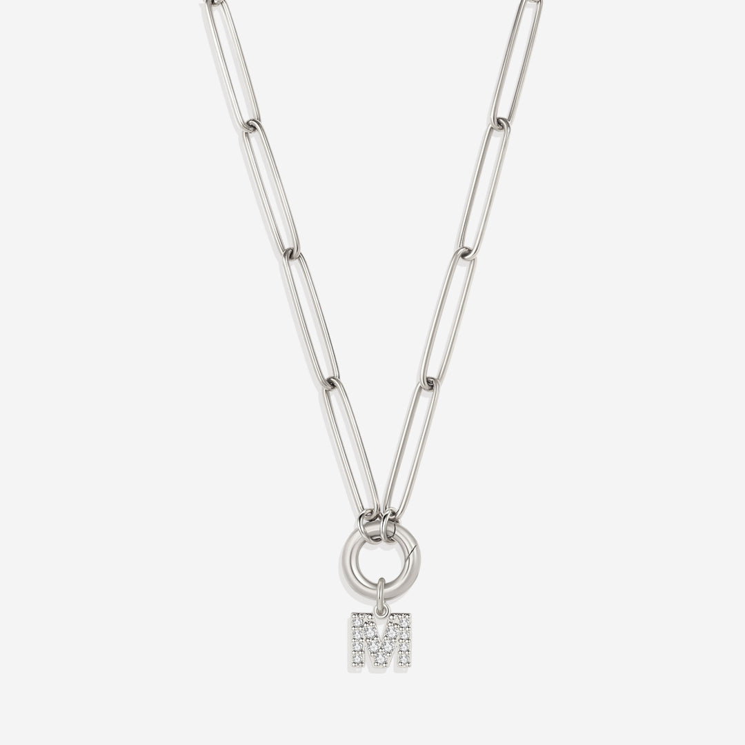 Pave Initial Charm with Charm Clasp Necklace