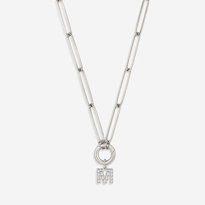 Pave Initial Charm with Charm Clasp Necklace