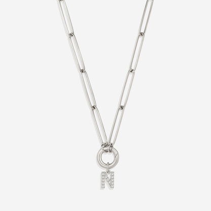 Pave Initial Charm with Charm Clasp Necklace