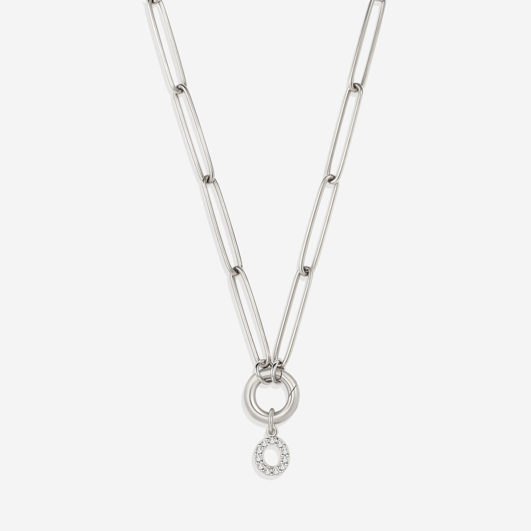 Pave Initial Charm with Charm Clasp Necklace