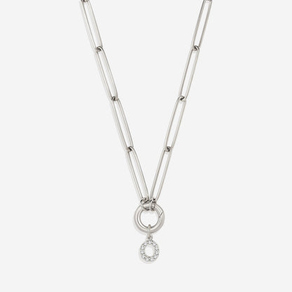 Pave Initial Charm with Charm Clasp Necklace