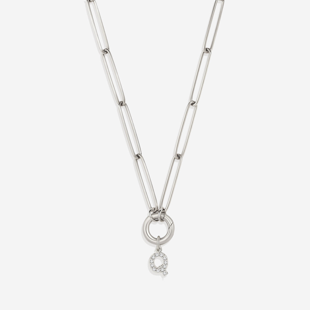 Pave Initial Charm with Charm Clasp Necklace