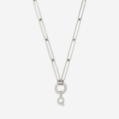 Pave Initial Charm with Charm Clasp Necklace