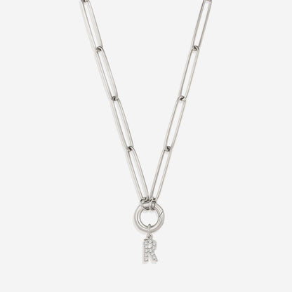 Pave Initial Charm with Charm Clasp Necklace