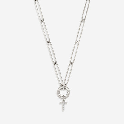 Pave Initial Charm with Charm Clasp Necklace